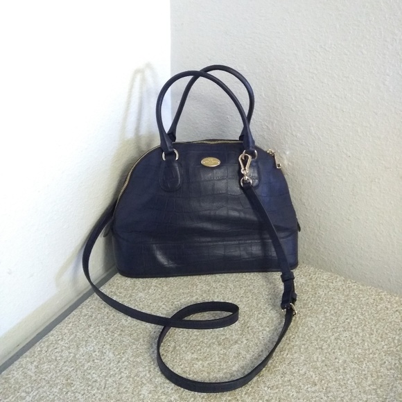 Coach Embossed Navy Blue Leather Bag - Picture 1 of 8